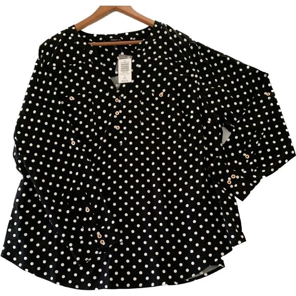 TORRID Women’s Harper Challis Long Sleeve Blouse, Deep Black, White Dots Size 3X - Picture 2 of 16
